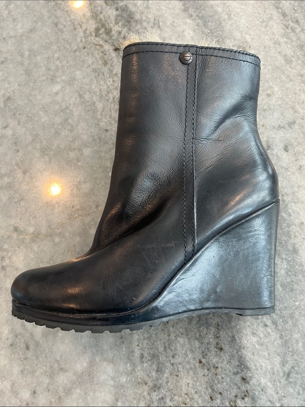 Calvin Klein Black Leather Wedge Ankle Boot